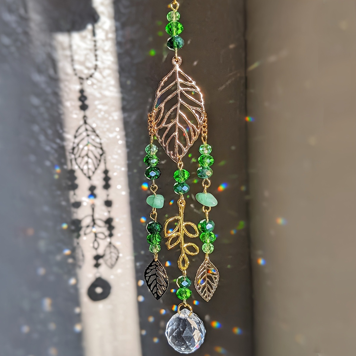 Crystal Ball Decor - Attrape-soleil en cristal vert, ornement suspendu,