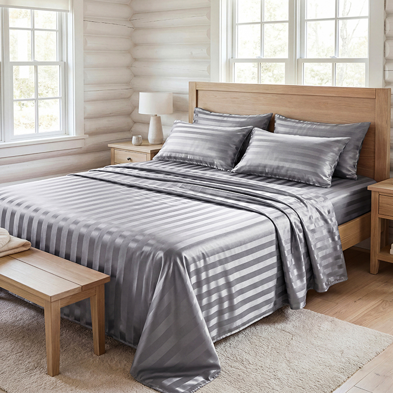 Silk Pillowcase Set - Parure de draps en satin rayé